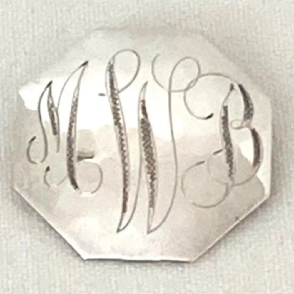 Vtg William De Matteo Sterling Silver Monogramed Brooch MWB‎ Octagonal USA